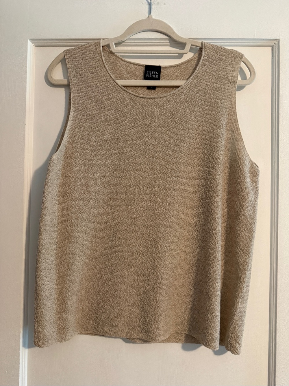Vintage Eileen Fisher 100% Wool Sleeveless Minimalist Preppy Tank Top Tan Large